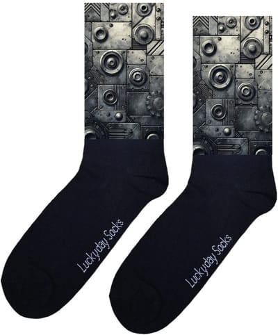 LuckyDay Socks - Staalplaat - Steampunk sokken - Verjaardag cadeau vrouw en man - Vrolijke sokken - Valentijns cadeau - Kerst sokken - Grappige sokken - Leuke dames en heren sokken - Moederdag - Vaderdag - Socks maken Happy - Maat 37-44