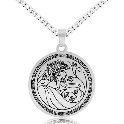 Griekse God Dionysos Ketting - Zilverkleurige Mythologie Talisman - Roestvrij Staal - Pax Amare