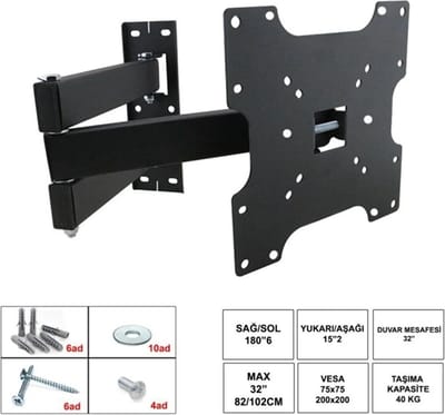 MONT KIARA TV muurbeugel, draaibare kantelbare tv-beugel voor 19-49 inch platte & gebogen tv of monitor tot 30 kg 48-124CM