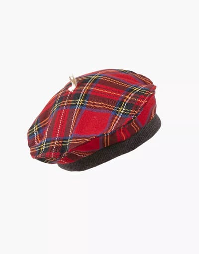Minikane Gordi Poppenkleding Rood Geruite Baret 34 cm