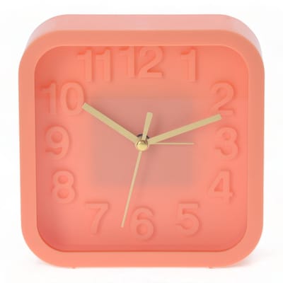 Dailygoody - Analoge Kwartstafelklok - Retro Design - Compact 13 x 13 cm - Koraalrood - Alarmfunctie - Geschikt voor Slaapkamer, Huiskamer