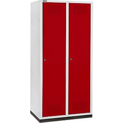 Schäfer Shop Genius Kledinglocker met fitting, 2 compartimenten, 400 mm compartimentbreedte, cilinderslot, lichtgrijs/robijnrood