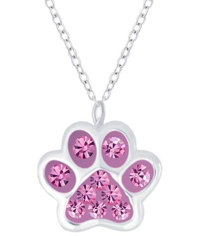 Joy|S - Zilveren kat hond dierenpoot hanger met ketting 36 cm + 5 cm - roze kristal - poot afdruk