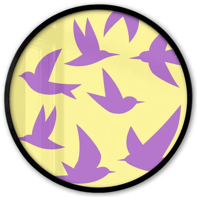 Poster in lijst Rond - Fotolijst 40x40 cm - Posters - Vogels - Cirkel - Geel - Beweging - Ronde posterlijst zwart - Decoratie - Wanddecoratie woonkamer - Muurdecoratie slaapkamer