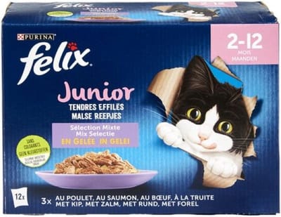 2x Felix in Gelei Junior (2-12m) Mix Selectie- Kattenvoer Natvoer - forel, Zalm ,Rund & Kip - 12x 85 g