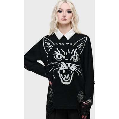 Killstar - Gothic Sweatshirts - What Darkness Returns - Fang Knitted Sweater - XS tot 4XL - voor Vrouwen - zwart