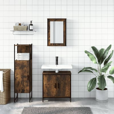 vidaXL - 3-delige - Badkamermeubelset - bewerkt - hout - gerookt - eikenkleurig