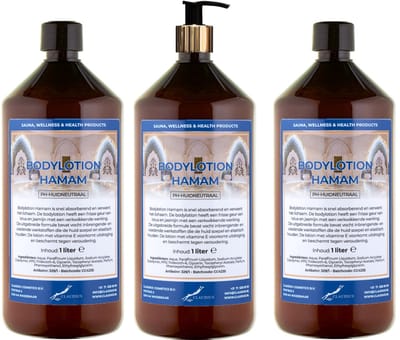 Bodylotion Hamam 1 Liter - met gouden pomp - set van 3 stuks
