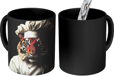 Magische Mok - Foto op Warmte Mokken - Koffiemok - Tijger - Kokskleding - Bruin - Magic Mok - Beker - 350 ML - Theemok
