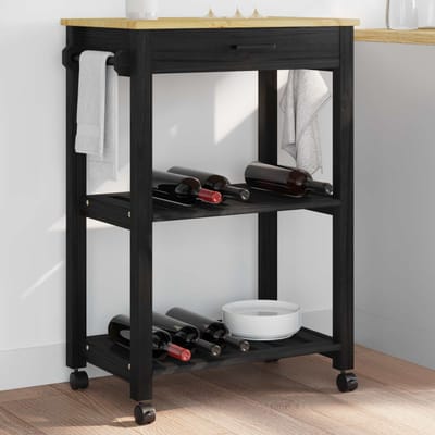vidaXL - Keuken - Trolley - MONZA - Zwart - 60 - x - 40 - x - 88,5 - cm - Massief - vurenhout