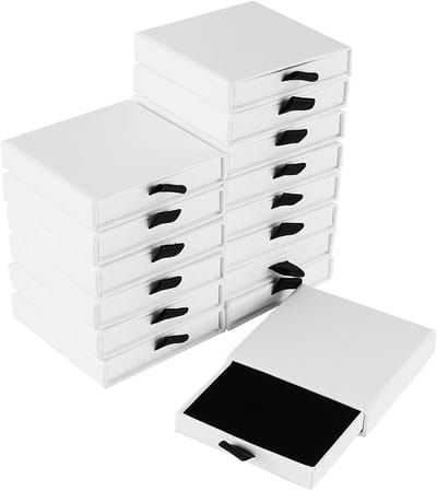 15-delige sieraden geschenkdoos, 8 x 8 x 1,8 cm, kleine opbergdoos voor sieraden, oorbellen en ringen, wit en stijlvol ontwerp