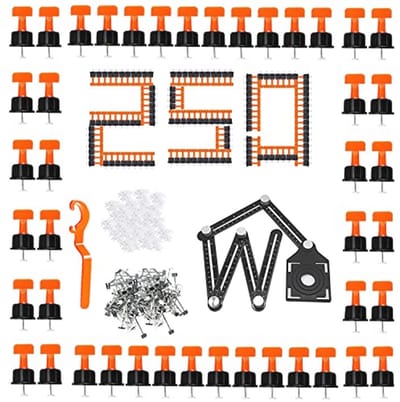 Set van 250 zelfnivellerende tegelwiggen met 100 afstandhouders en accessoires voor tegelvloeren