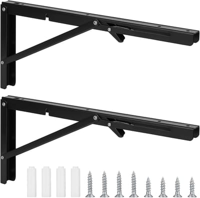 Vouwbare Console met Sterke Hoekplank Beugels - 90 Graden Vouwbaar voor Thuis, Keuken en Kantoor - Zwart (40 cm)