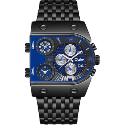 Oulm Multi Tijdzone Grote Wijzerplaat Lichtgevend Herenhorloge Stalen Band Mode Casual Persoonlijkheid Quartz Horloge Goud black