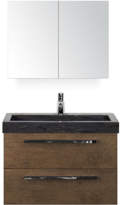 Seville Badmeubelset 80 cm - Tabacco - Wastafel Hardsteen Wit Lucca met Spiegelkast