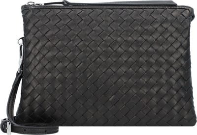 abro Leren Schoudertas Leather Piuma Weaving Crossbody Bag Threefold Black / Nickel Zwart