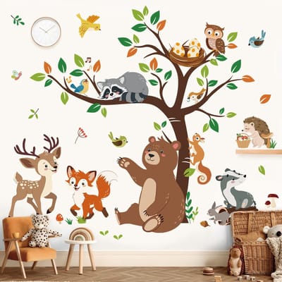 Dailygoody - Wandstickers - Dierenbos - Decoratieve Muurstickers - Vinyl - Kinderen - Babykamer - Peuter - 32 x 4.5 x 4.5 cm