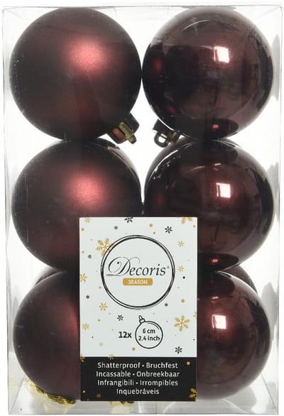 Decoris Kerstballen - 12x stuks - kunststof - mahonie bruin - 6 cm