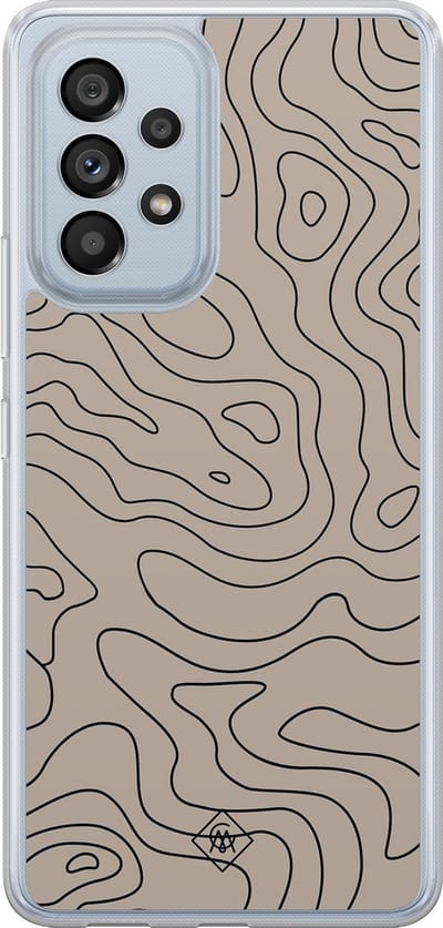 Casimoda® hoesje - Geschikt voor Samsung Galaxy A53 - Abstract Lines - 2-in-1 case - Schokbestendig - Geometrisch patroon - Verhoogde randen - Bruin/beige, Transparant