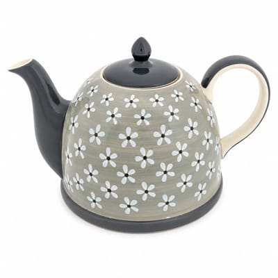 Theepot - Theepot grijs bloemen - Handgeschilderd - 1900 ml