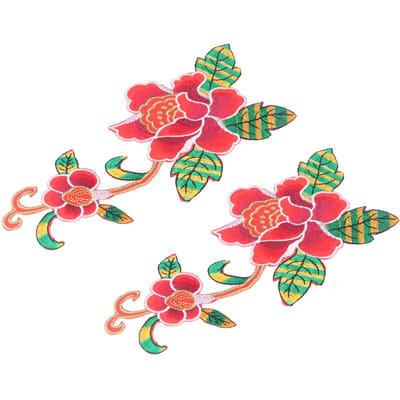 2 stuks Patches Naaien Handsteken Decoratief DIY Maken Katoen Geborduurd Bloemenpatroon Patch voor Scrapbooking Rood rood