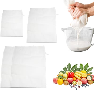 MTTproducts- Filterzakken 4 Stuks - Fijnmazige Nylon - Herbruikbaar - Biologisch Wasbaar - Zeefzakken - 100 Microfijnmazig - 3 Maten - Zeefzak