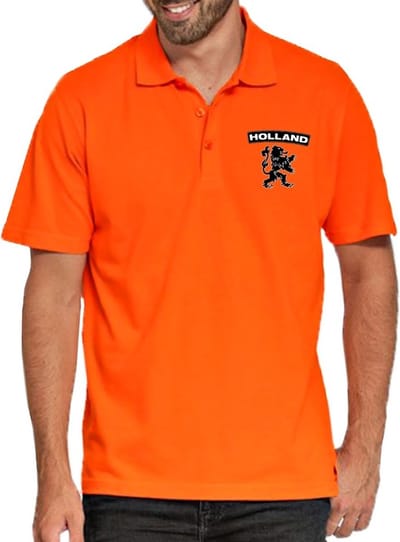 Oranje supporter poloshirt - Holland - met zwarte leeuw - voor heren - Koningsdag kleding - Nederland shirts M