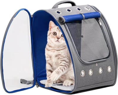 Draagtas voor huisdieren - Reismand kattenrugzak - Reizen met huisdier - Ademend ontwerp - 33x28x42 cm - Grijs blauw