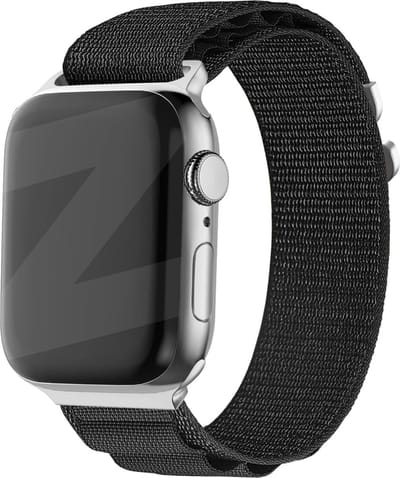 Bandz Nylon loop bandje 'Alpine' - geschikt voor Apple WatchSeries 1/2/3/4/5/6/7/8/9/10/11/SE/SE2/SE3/Ultra (2/3) - outdoor bandje geschikt voor iWatch - maat: 44mm / 45mm / 46mm / 49mm - zwart