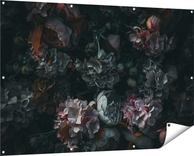 Gards Tuinposter Bloemen in het Donker - Duisternis - 150x100 cm - Tuindoek - Tuindecoratie - Wanddecoratie buiten - Tuinschilderij
