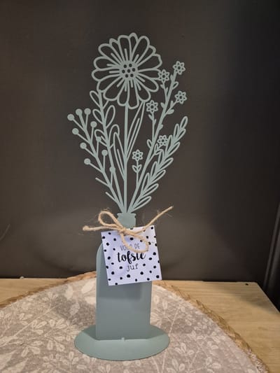 Metalen bloem met kaartje/groen/Posiwio collectie