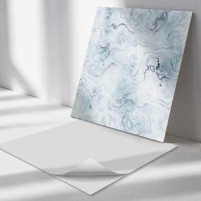 Wallfluent Vinyl Tegels - Abstract Marmerpatroon Vinyl Vloer Tegels - 30 cm x 30 cm - Turkoois PVC Tegels - Set van 9 - Vierkant PVC Tegels - Texturen Plaktegels - Zelfklevende Vinyltegels - Plaktegels Keuken en Badkamer
