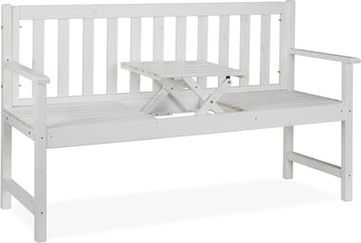 tuinbank met tafel - 90 x 152 x 56 cm - 3-zits - hout - balkonbank - wit