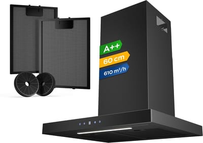 Heinrich’s HDU 7631 SW 60cm Afzuigkap zwart - inclusief set koolstoffilters – 610m3 - energieklasse A++