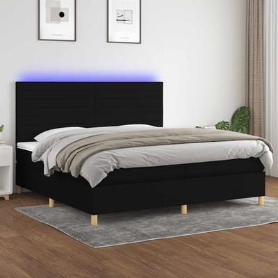 vidaXL - Boxspring - met - matras - en - LED - stof - zwart - 200x200 - cm