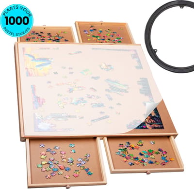 PiecePro Puzzelbord met 4 Lades - met Beschermcover & Draaischijf - 1000 Stukjes - Puzzeltafel met Opbergsysteem - 76 x 57 cm - Puzzelmat - Portapuzzle - Puzzelplaat - Puzzelplank