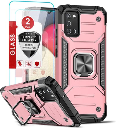 Hoesje Geschikt Voor Samsung Galaxy A03s Hoesje Heavy Duty Armor Hoesje Rose Goud - Galaxy A03S Case Kickstand Ring cover met Magnetisch Auto Mount- Hoesje Geschikt Voor Samsung Galaxy A03S screenprotector 2 pack