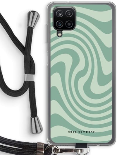 Case Company® - Hoesje met koord geschikt voor Samsung Galaxy A12 hoesje met Koord - Swirl Groen - Telefoonhoesje met Zwart Koord - Bescherming aan alle Kanten en Over de Schermrand