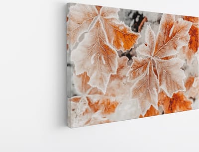 Canvas Schilderij - Bevroren Herfstbladeren - Natuur Fotografie - Premium Kwaliteit - Foto op canvas - Wanddecoratie - Luxe Woondecoratie - 45x30
