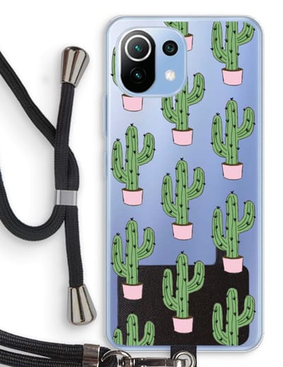 Case Company® - Hoesje met koord geschikt voor Xiaomi Mi 11 Lite hoesje met Koord - Cactus Lover - Telefoonhoesje met Zwart Koord - Bescherming aan alle Kanten en Over de Schermrand