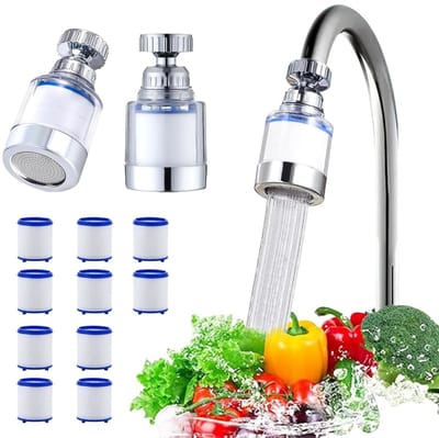 2 Stuks Waterkraanfilter met 10 Vervangcartridges, 360 Graden Draaibaar, Ideaal voor Hard Water in Keuken en Badkamer