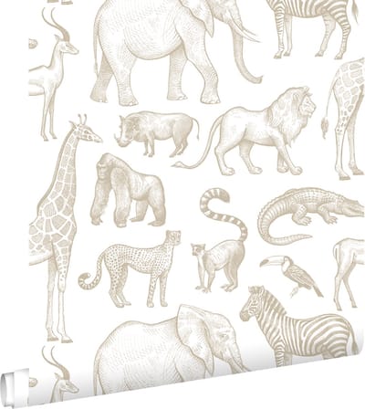 ESTAhome behang jungle dieren wit en beige - 53 cm x 10.05 m - 139690
