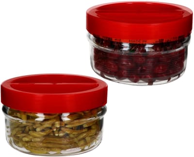 Set van 2 voorraadpotten ORTES 1.5L met rood kunststof deksel - 17305322S
