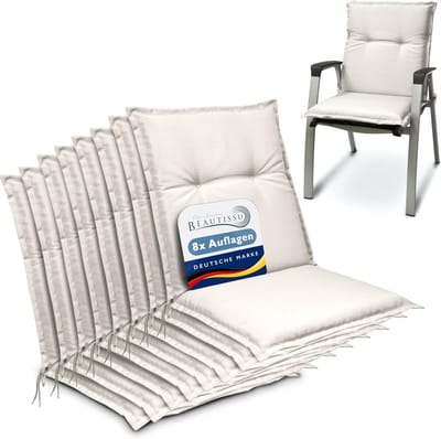 Beautissu Base NL – Set van 8 Tuinstoelkussens Lage Rug 100x50x6 cm Natuur Kussen voor Tuinstoelen Zitkussen