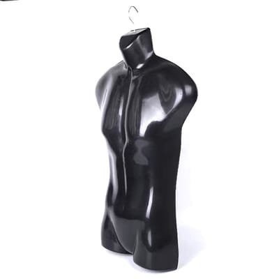 5x - Torso mannelijk - Zwart - polypropyleen - Torso met haak - Holle Rug Body - Licht gewicht - Stapelbaar - Perfect voor verkoop van kledingstuk - etalage H 75.5 cm