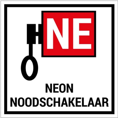 Neon noodschakelaar bord | gecoat dibond materiaal | 10 x 10 cm