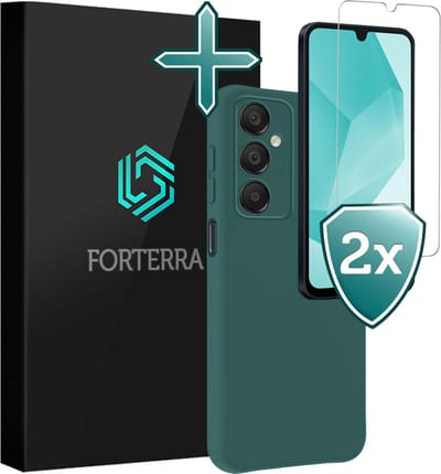 Hoesje Met 2x Screenprotector - Geschikt voor Samsung Galaxy A16 - Sterk & Shockproof - Telefoon Hoes - Back Cover - Siliconen Case - Donkergroen