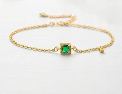 Armband met vergulde groene zirkoon, 925 zilver, verstelbaar , dames sieraden