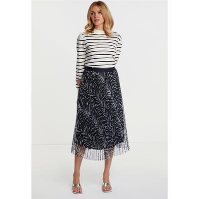 Rich & Royal Printed Tulle Skirt Midnight Blue Maat: 38 | Midi Rokken Outlet | Dames | Zwart