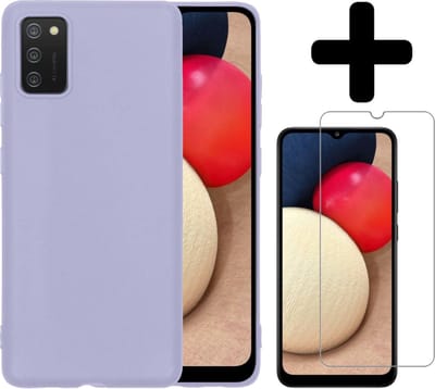 Hoesje - Met Screenprotector - Geschikt voor Samsung Galaxy A02s - Sterk & Shockproof - Back Cover - Siliconen Case - Telefoon Hoes - Telefoonhoesjes - Lila